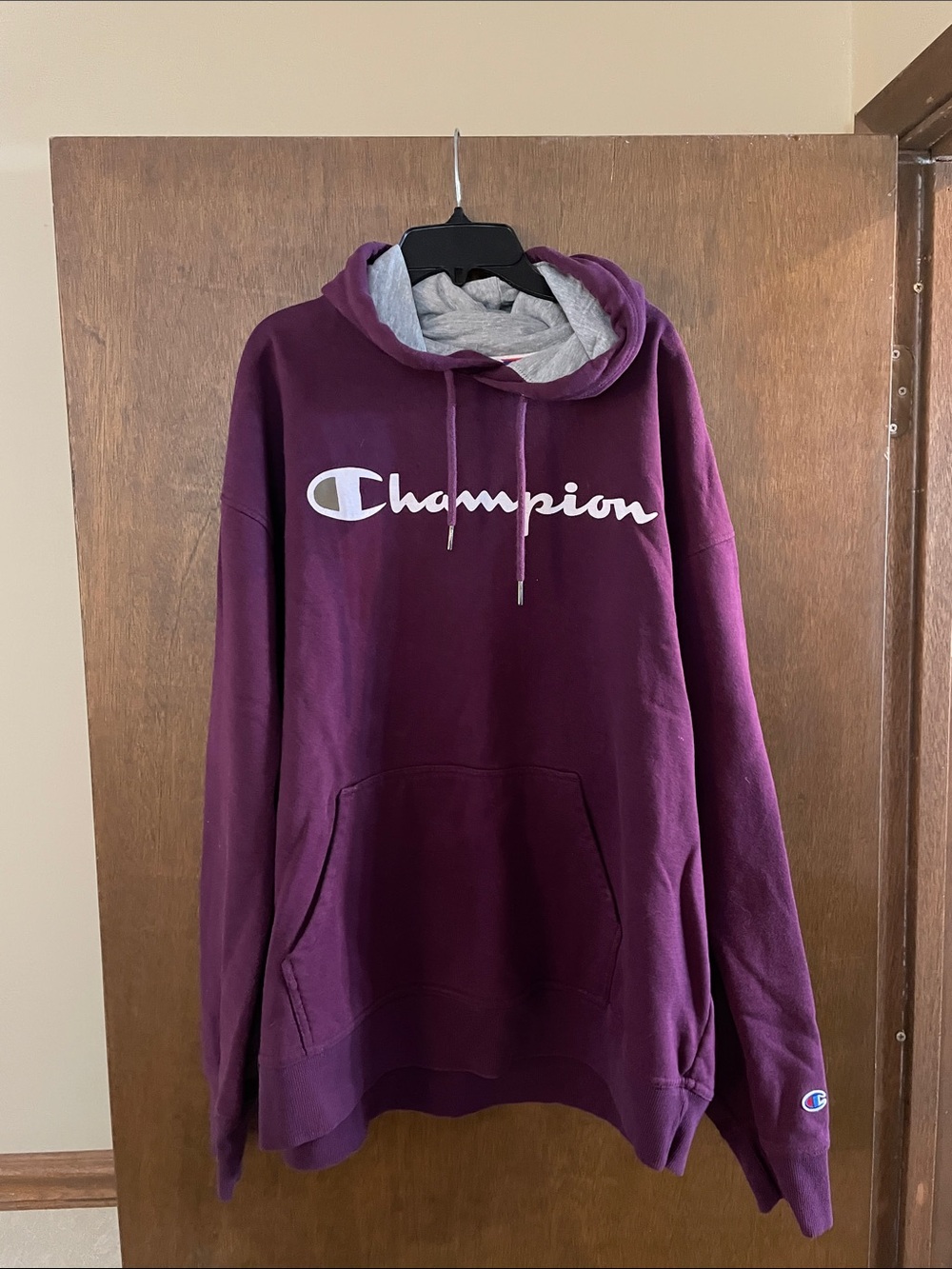 Champion Men's Plum Crewneck Hoodie with Gray Lining